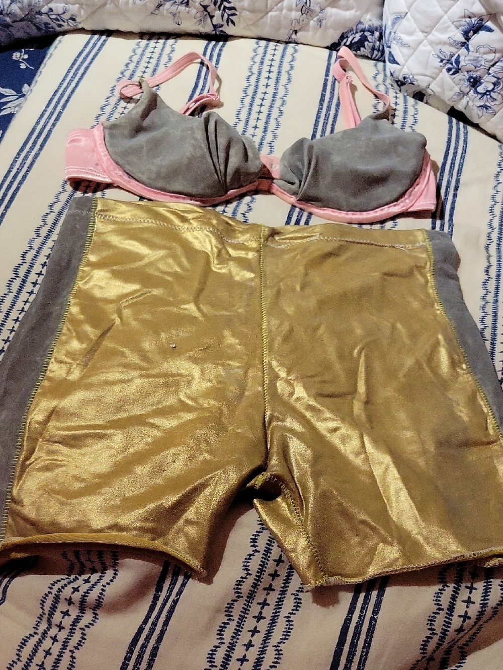 Reflective Bra And Boy Short Set By Artist Konane. Lights Up Under Disco Lights